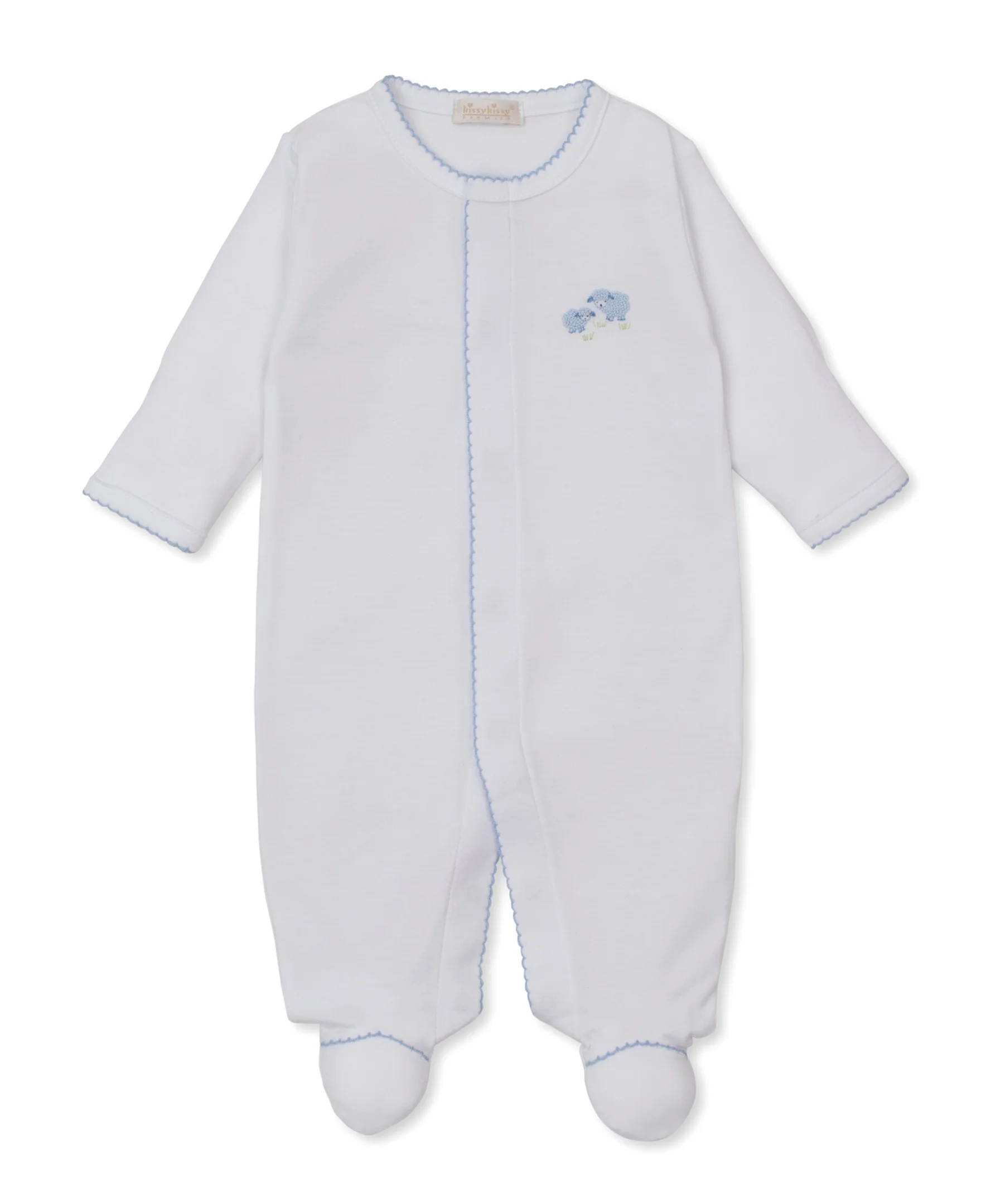 Premier Sweet Sheep White/Blue Hand Emb. Footie