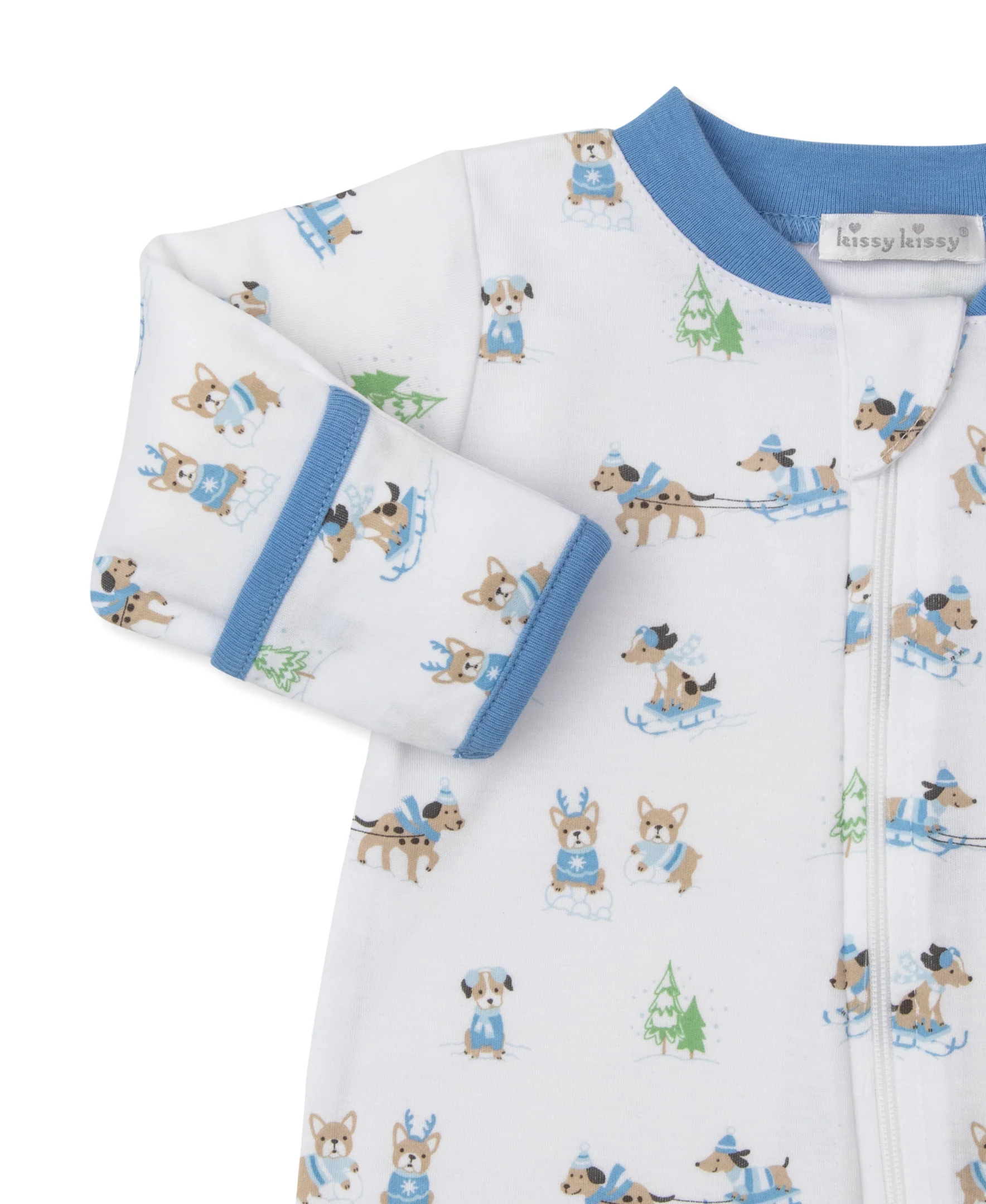 Puppy's Sleigh Riding Fun Blue Zip Footie - Image 2