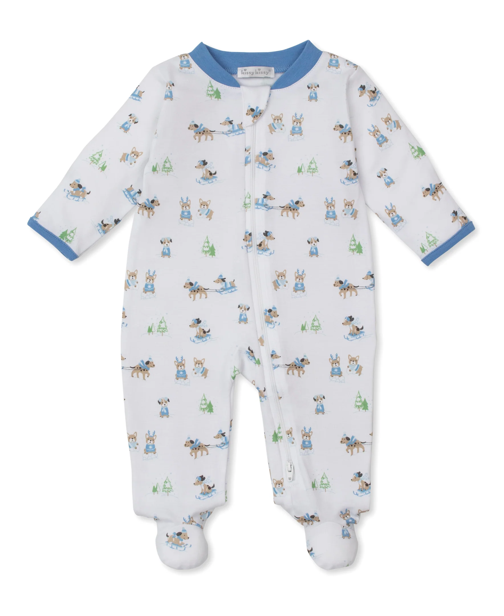 Puppy's Sleigh Riding Fun Blue Zip Footie - Image 3