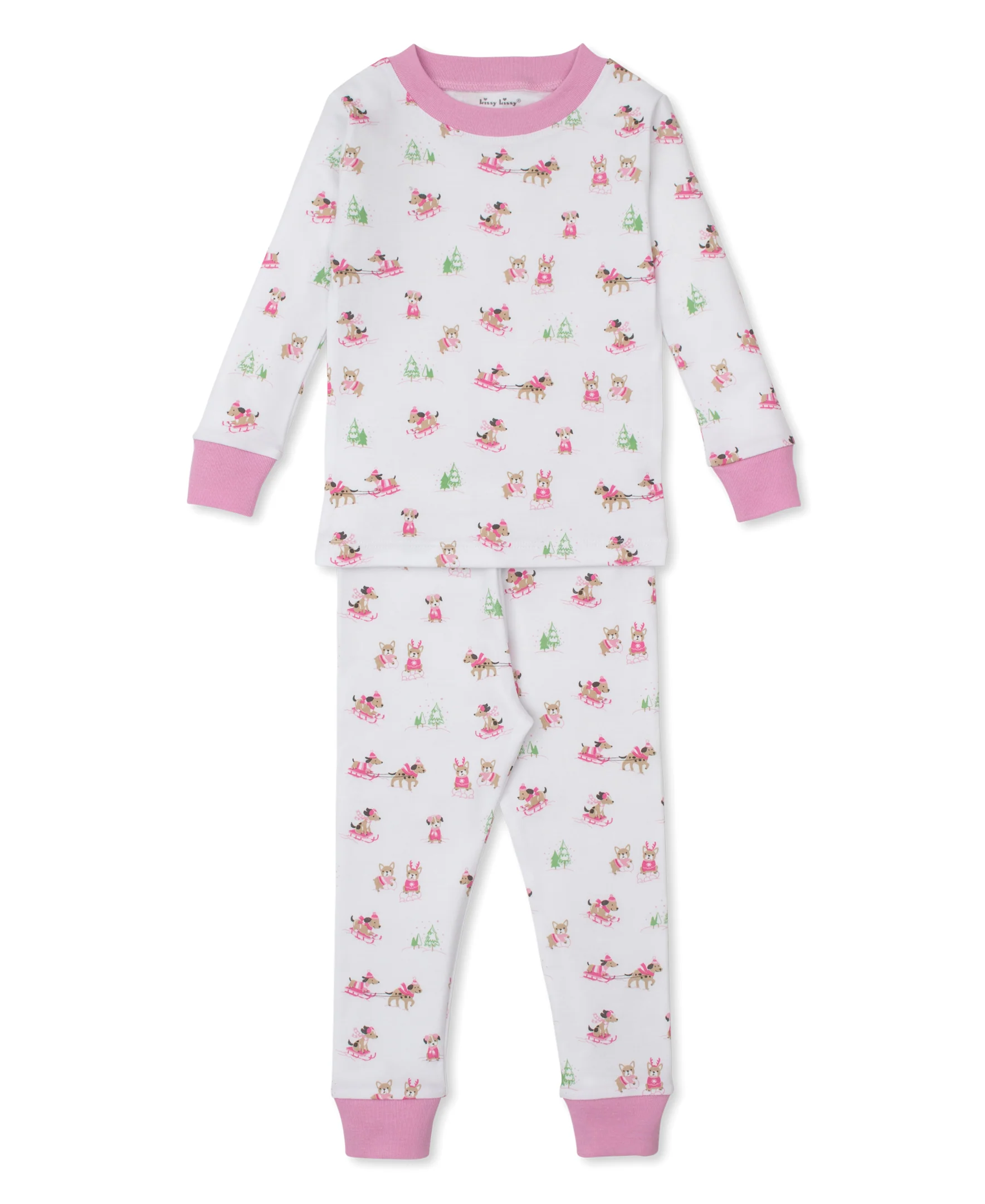 Puppy's Sleigh Riding Fun Pink Pajama Set - Image 2