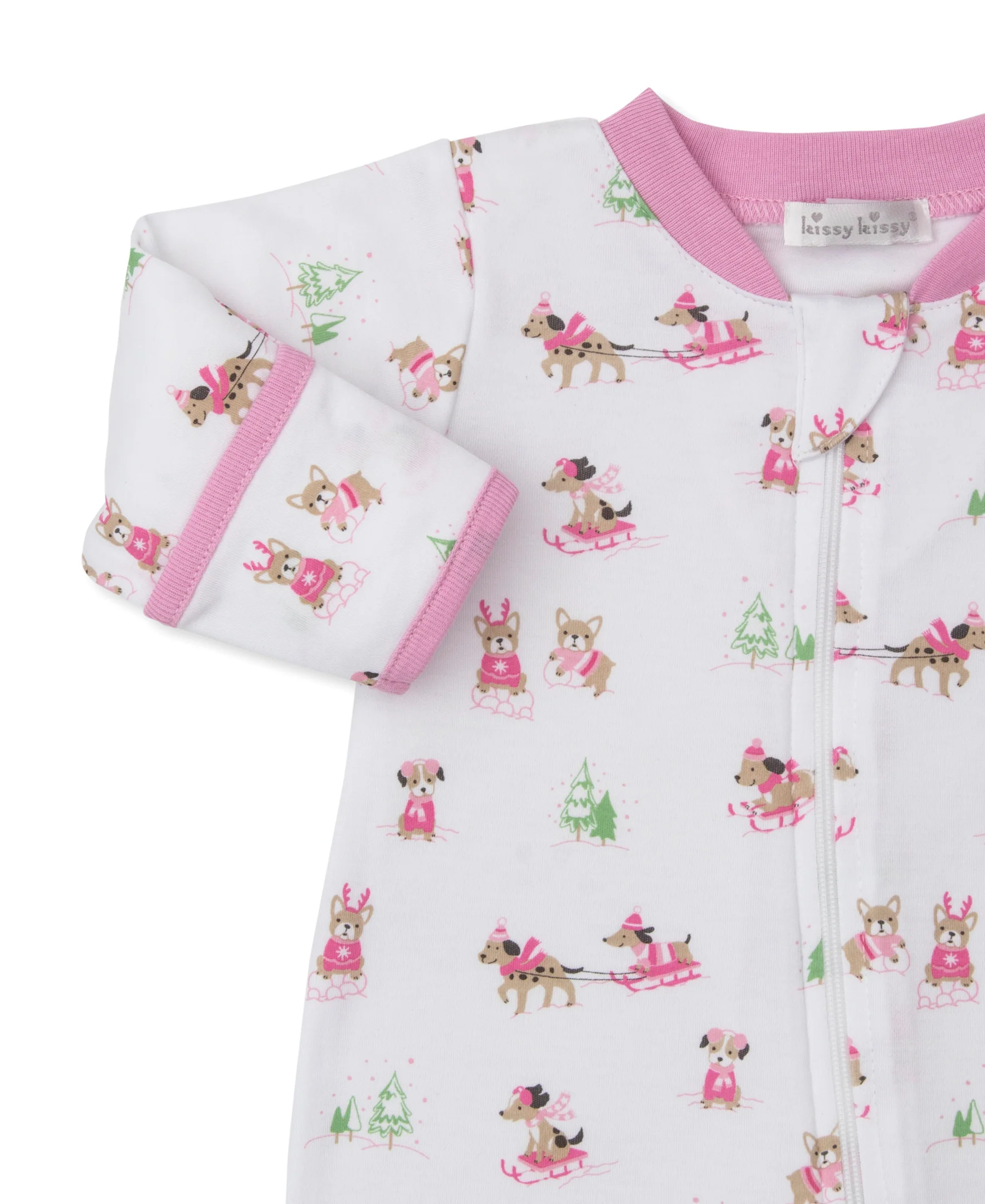 Puppy's Sleigh Riding Fun Pink Zip Footie - Image 3