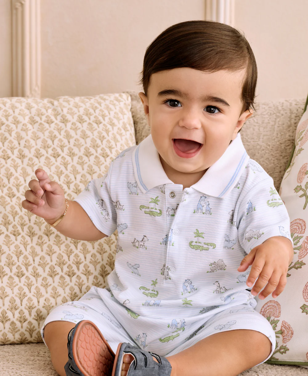 Safari Party Blue Short Playsuit w/ Collar