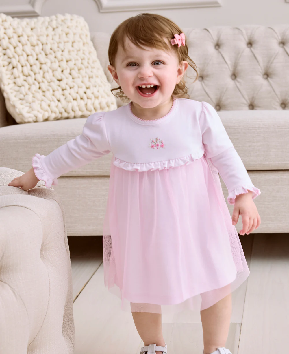 SCE Rose Blooms Pink Hand Emb. Dress Set