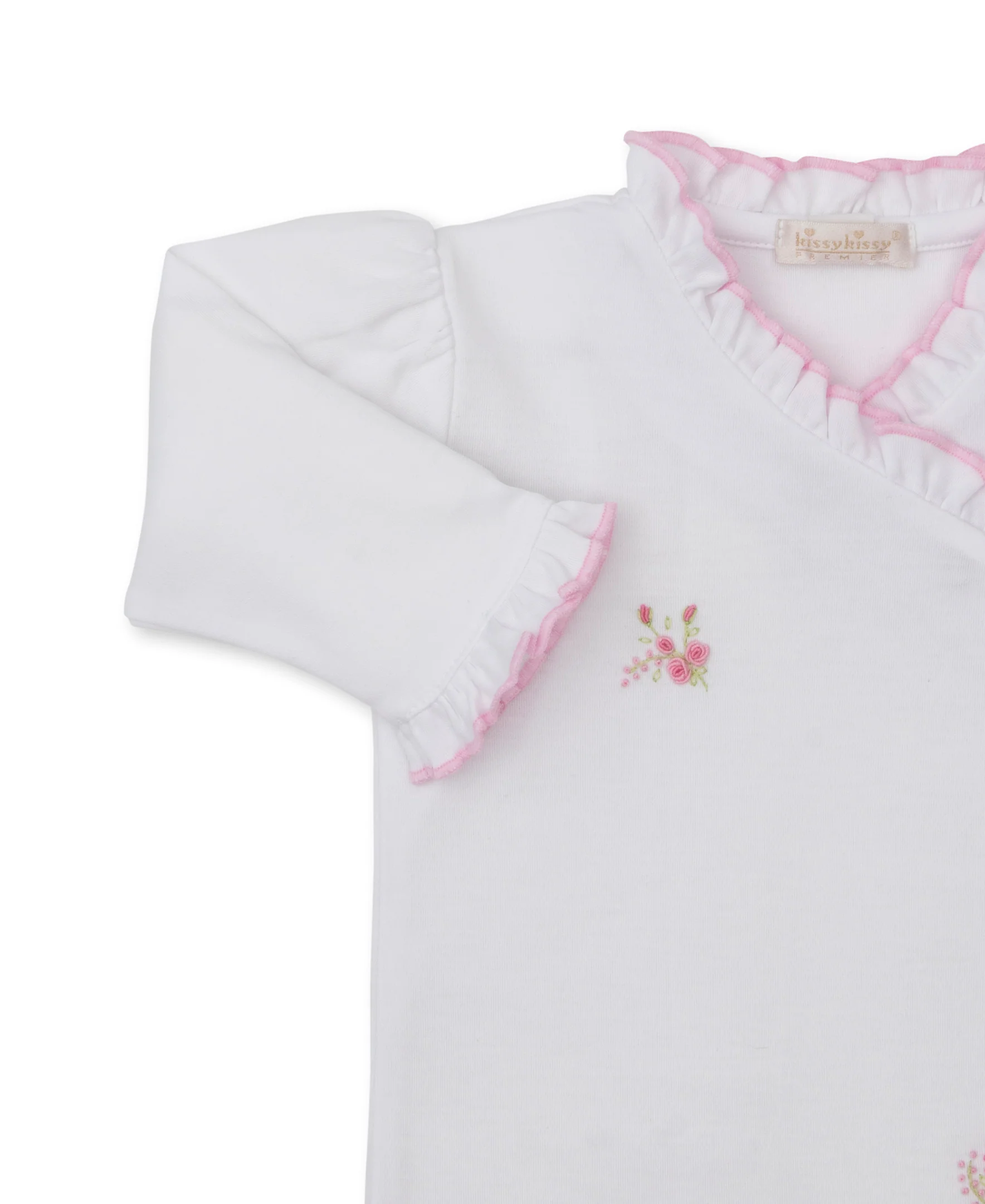 SCE Victorian Roses White/Pink Hand Emb. Footie - Image 2