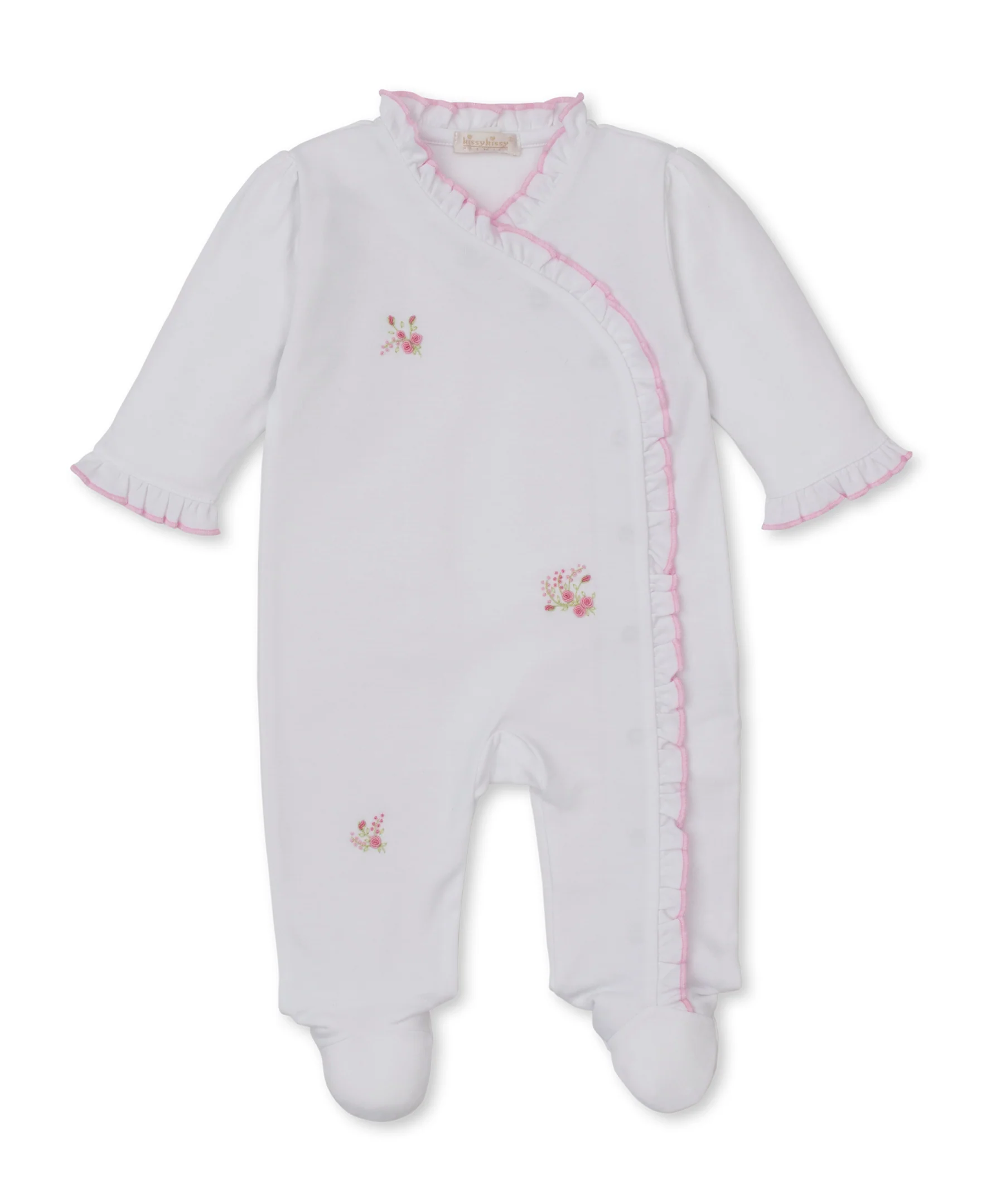 SCE Victorian Roses White/Pink Hand Emb. Footie - Image 3