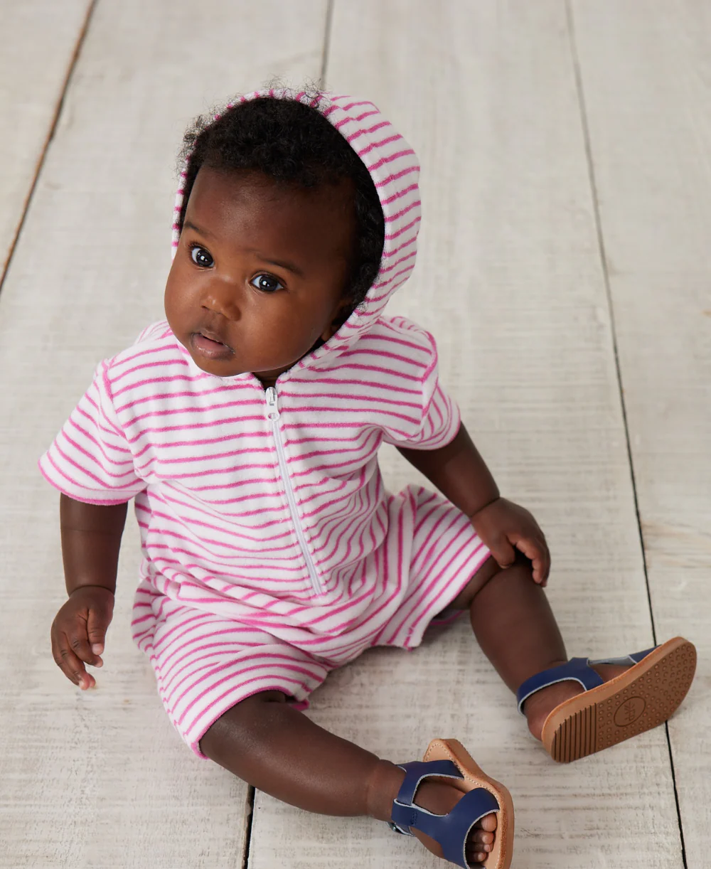 Cabana Terry Stripes Fuchsia Romper