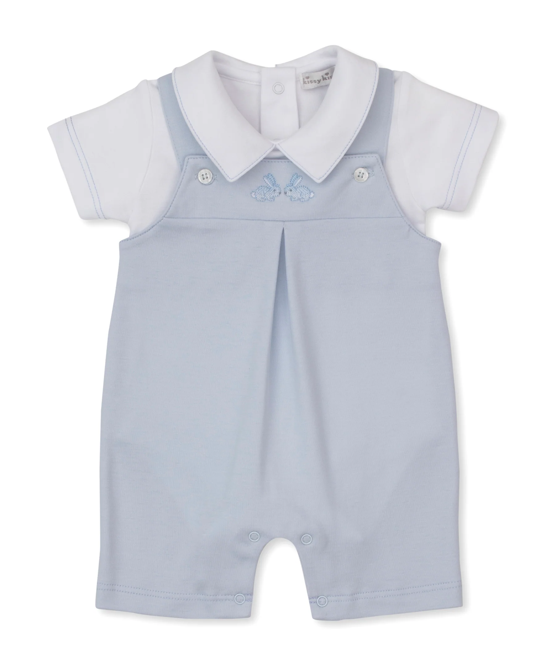 Springtime Bunny Fun Blue Short Overall Set - Image 2
