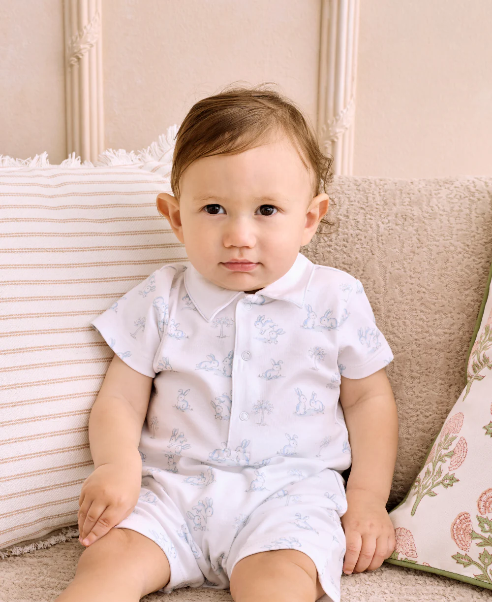 Springtime Bunny Fun Blue Short Playsuit w/ Collar - Image 2