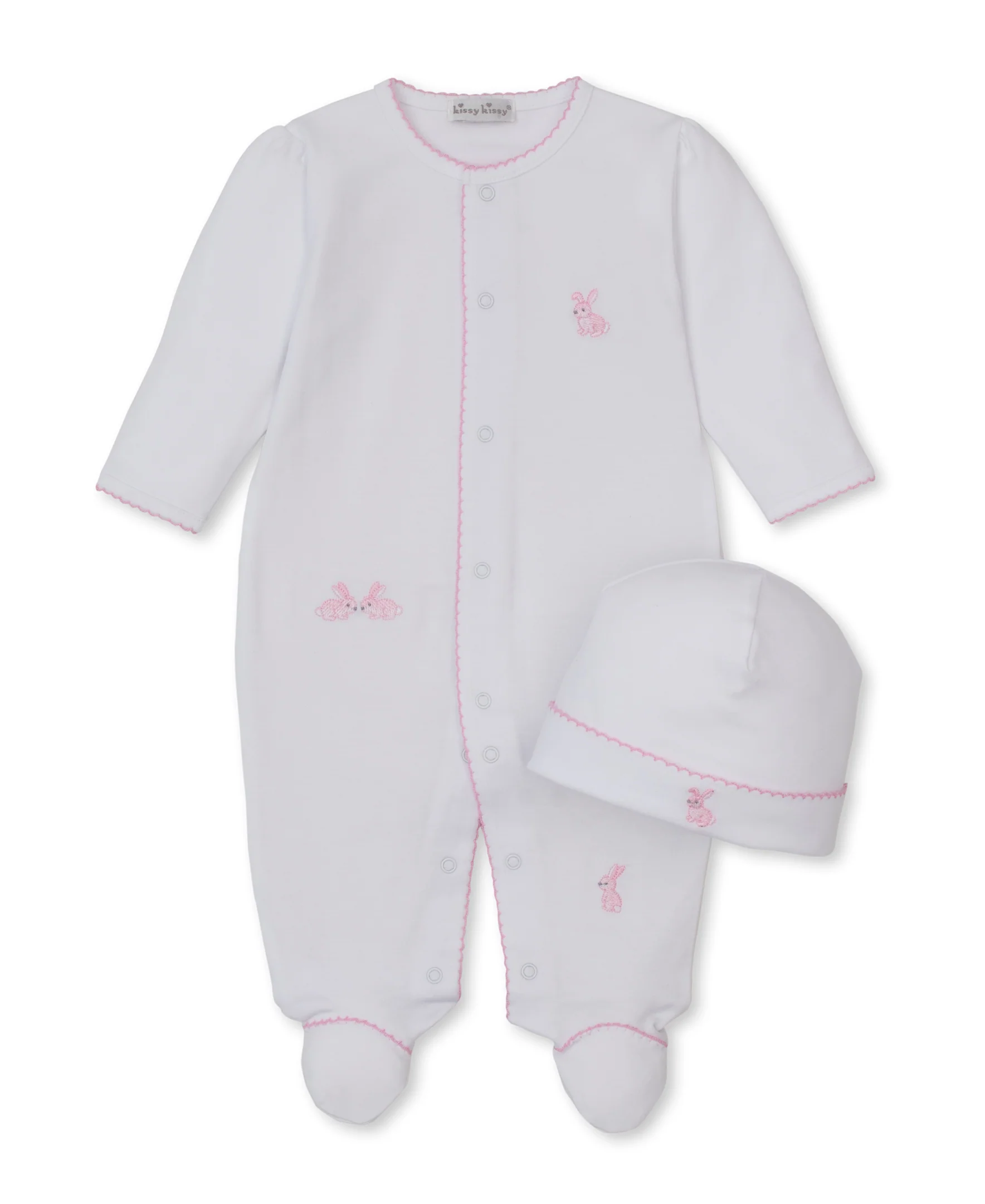 Springtime Bunny Fun White/Pink Footie & Hat Set - Image 3
