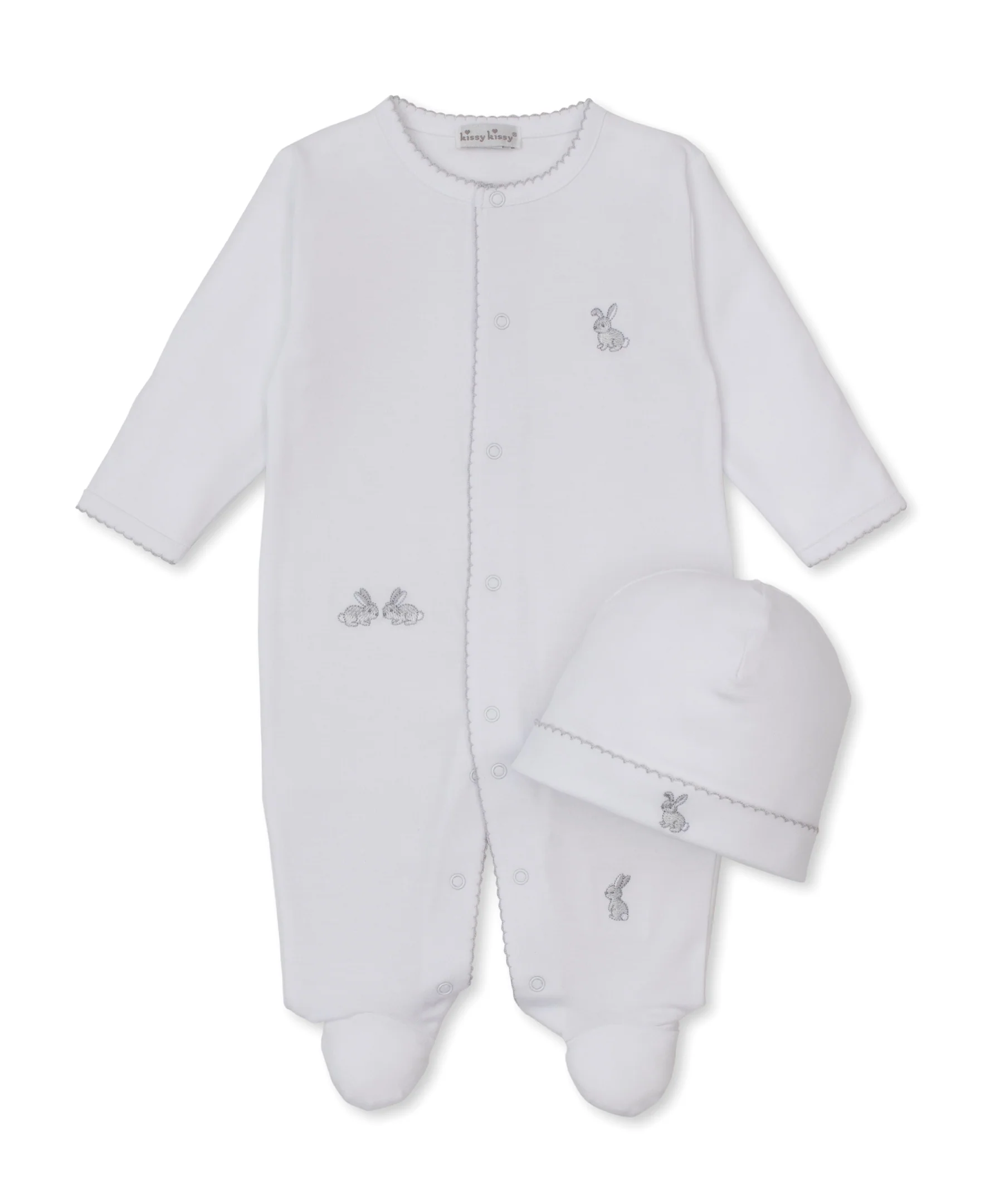 Springtime Bunny Fun White/Silver Footie & Hat Set - Image 4