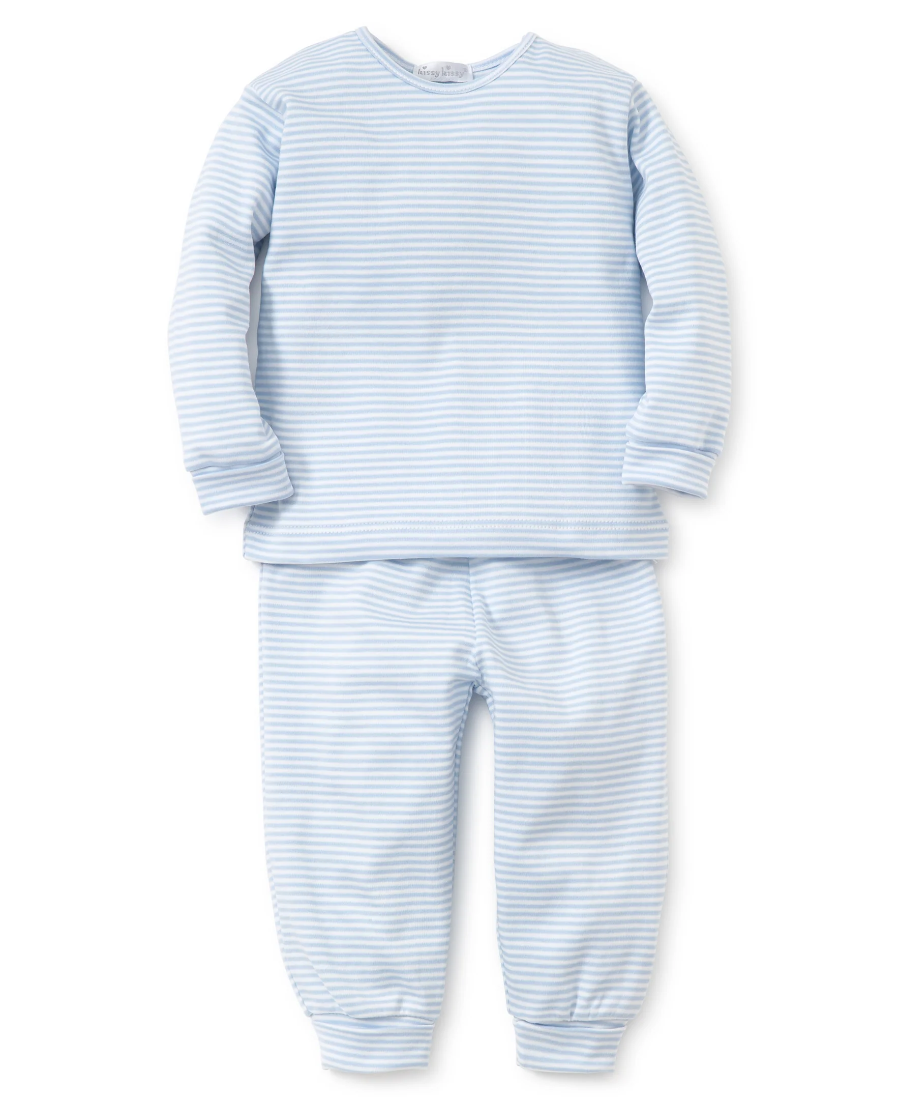 Simple Stripes Blue Long Sleeve Tee and Pant Set - Image 2