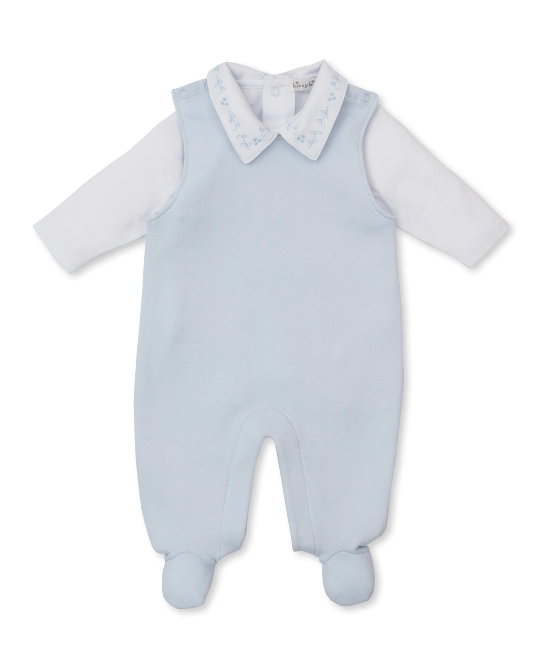 Sweet Homecoming Blue Jacquard Footed Overall Set