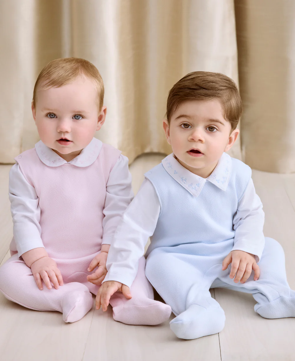 Sweet Homecoming Blue Jacquard Footed Overall Set - Image 2
