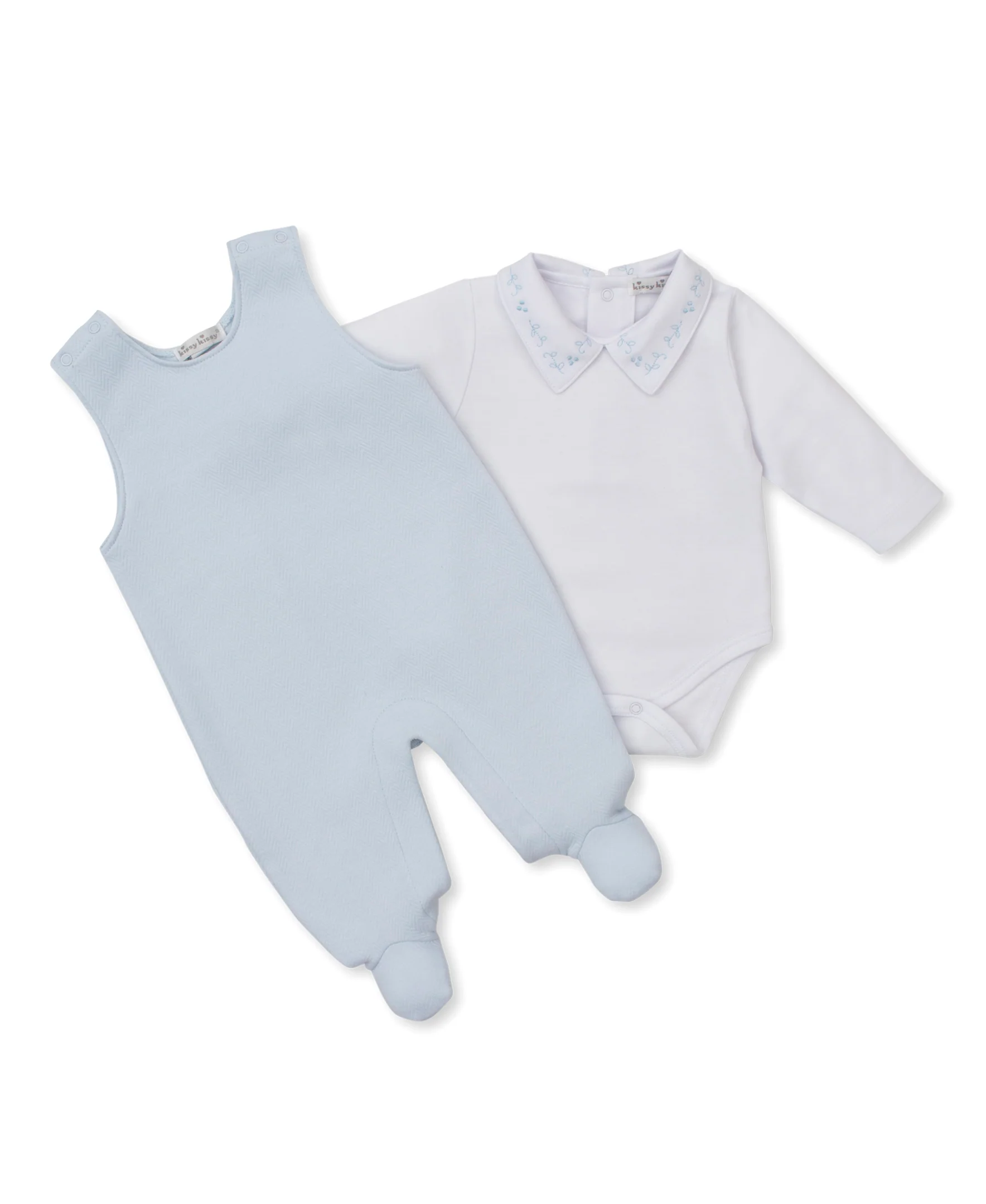 Sweet Homecoming Blue Jacquard Footed Overall Set - Image 3