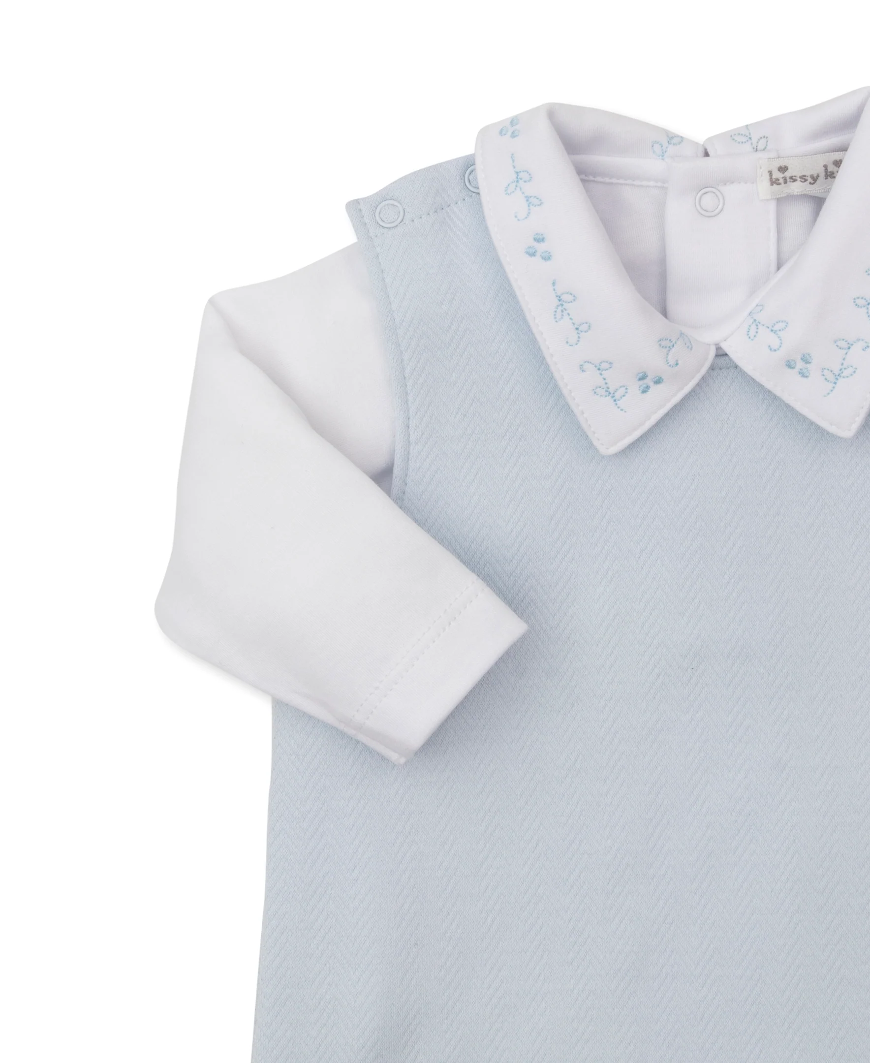 Sweet Homecoming Blue Jacquard Footed Overall Set - Image 4