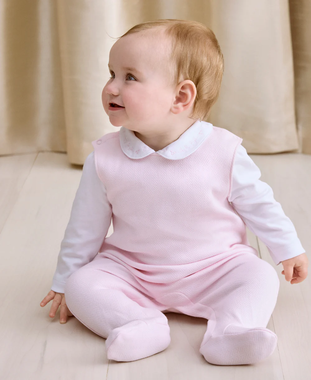 Sweet Homecoming Pink Jacquard Footed Overall Set