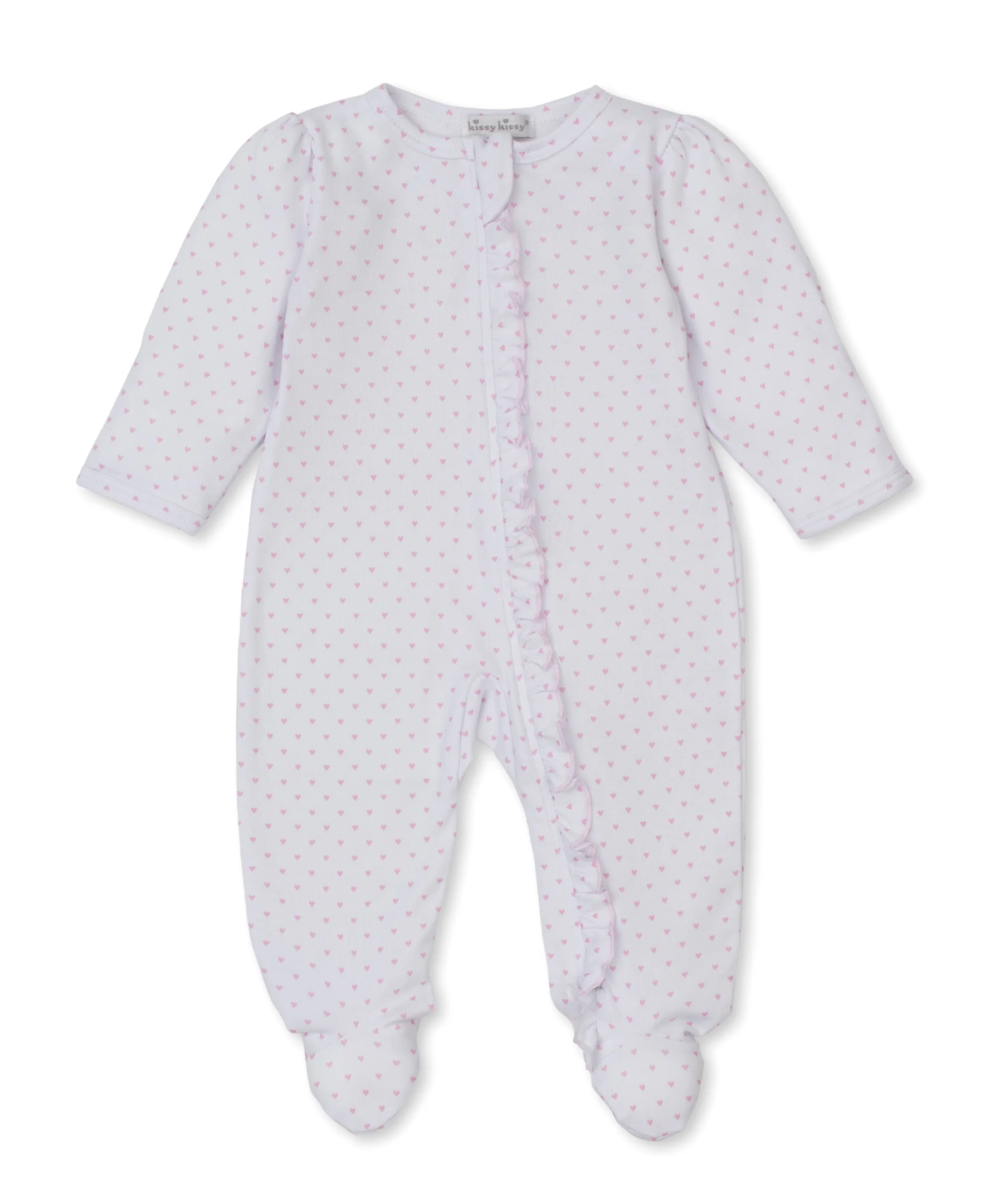 Teddy Bear Love Pink Hearts Zip Footie