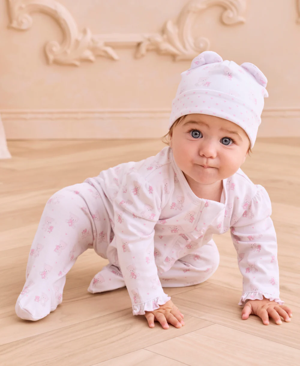 Teddy Bear Love Pink Zip Footie