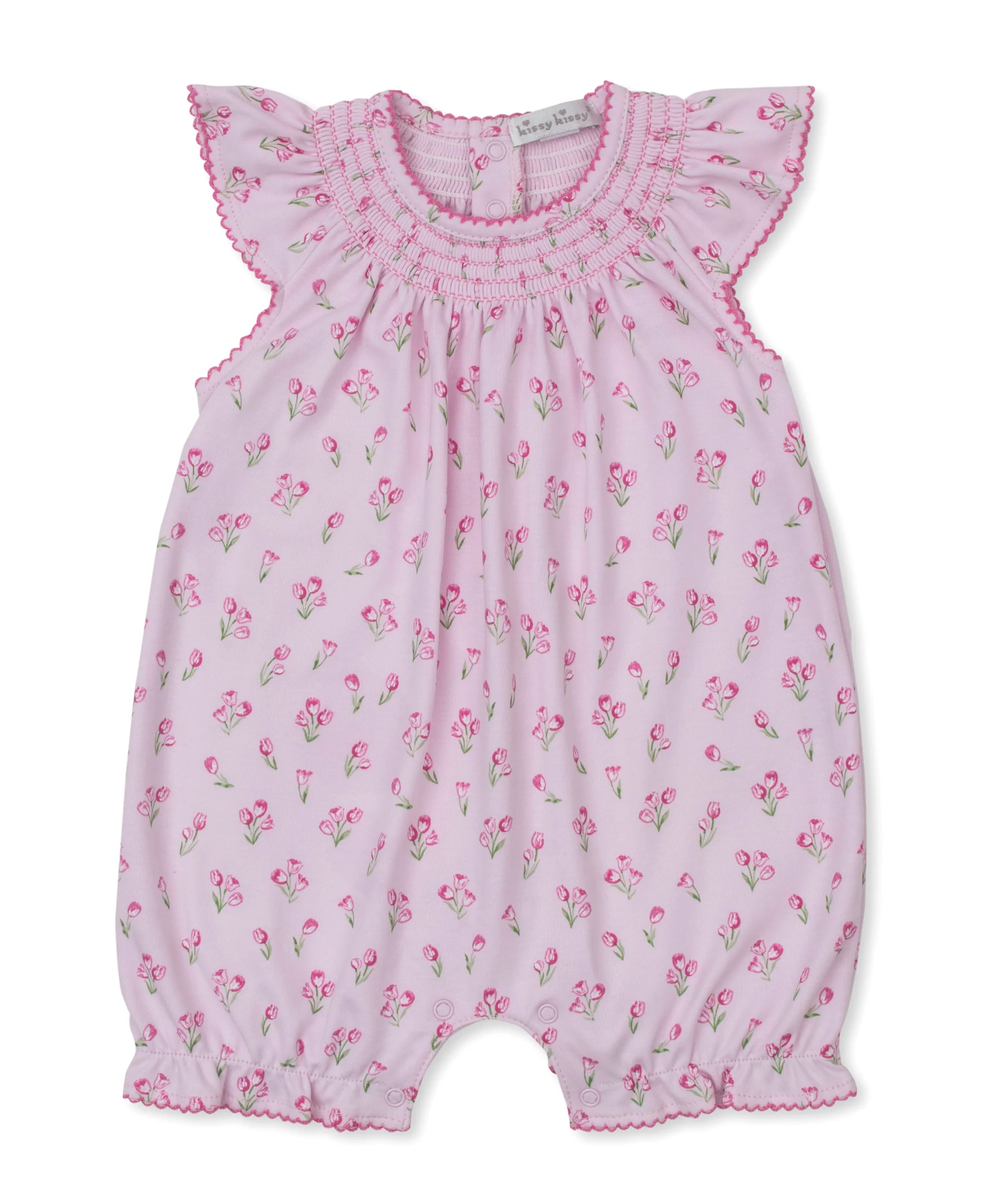 Timeless Tulips Pink Short Smocked Playsuit