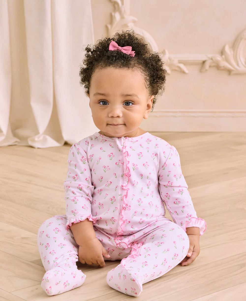 Timeless Tulips Pink Zip Footie