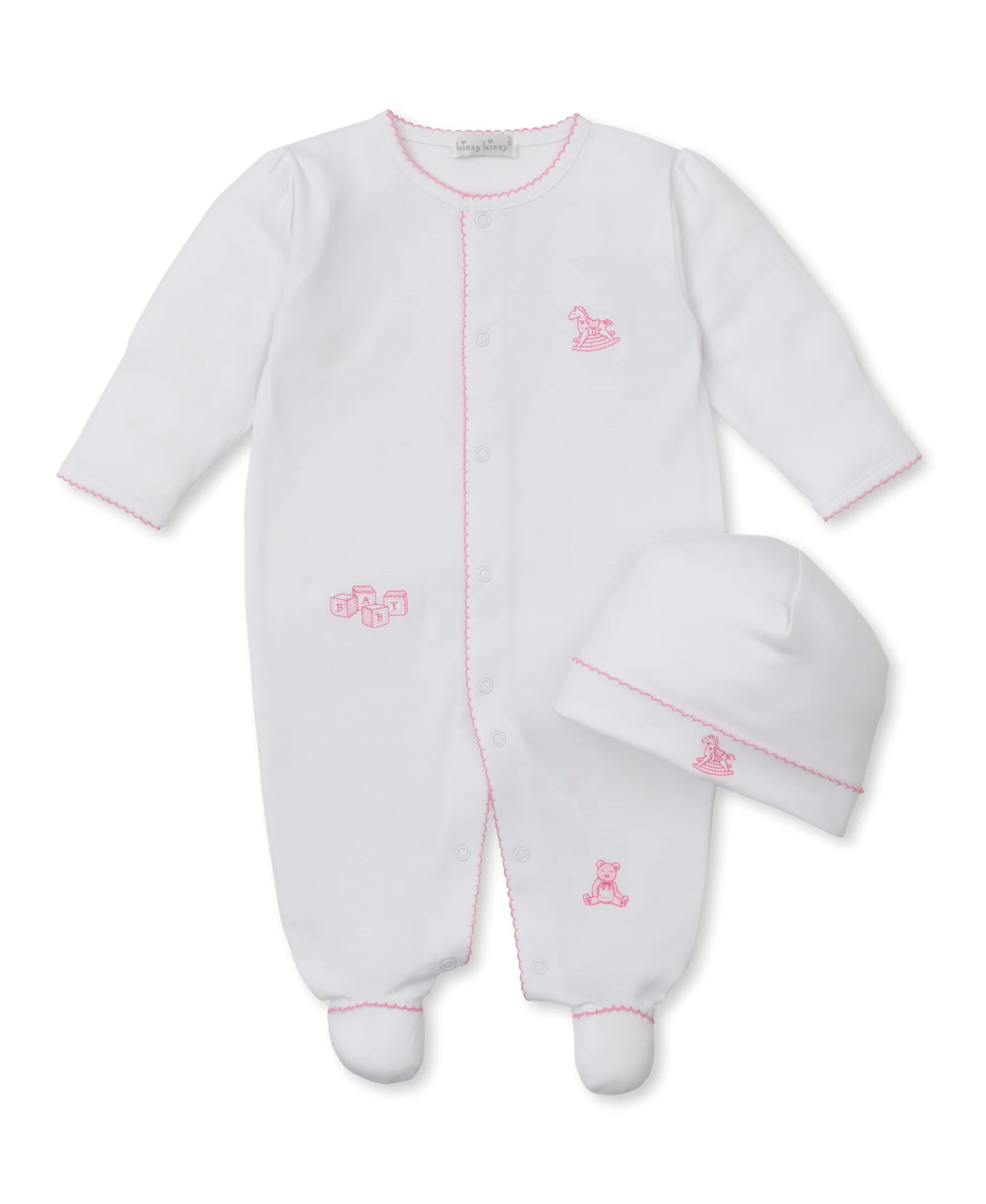 Vintage Toy Treasures White/Pink Footie & Hat Set