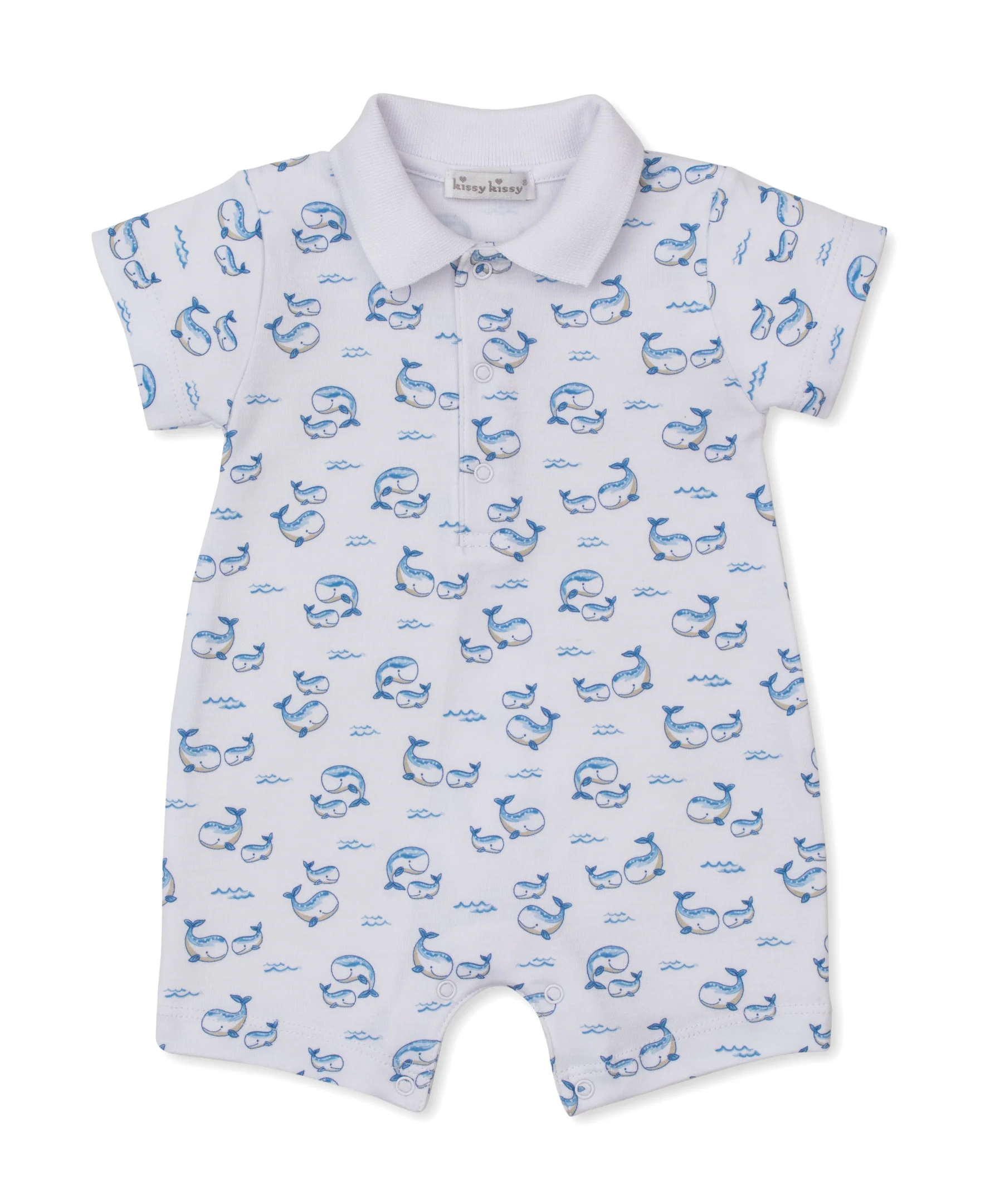 Whale Pods Blue Short Playsuit w/ Collar