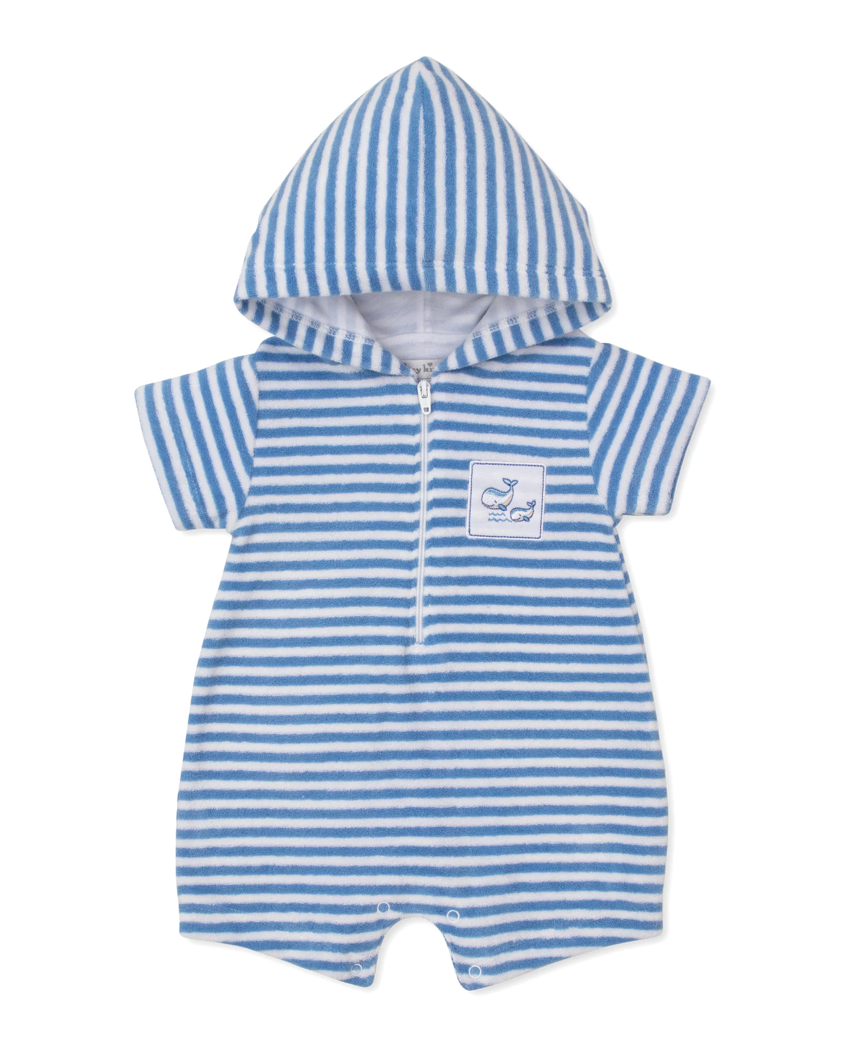 Whale Pods Blue Stripe Terry Romper