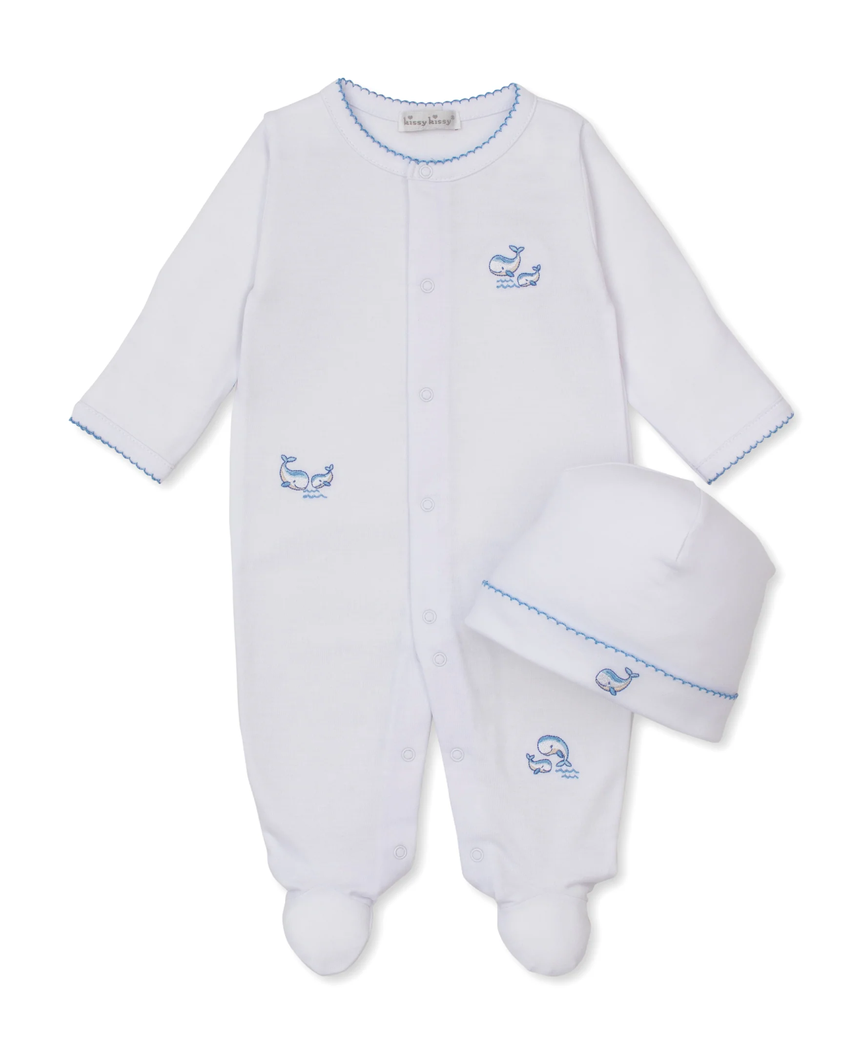 Whale Pods White/Blue Footie & Hat Set