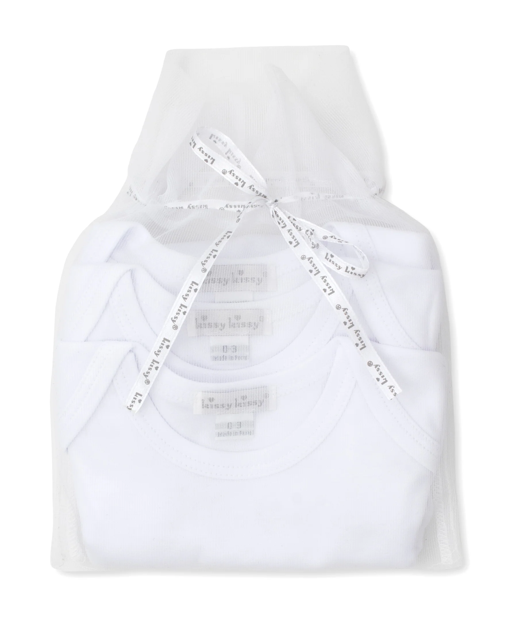 White 3 Pack S/S Bodysuit Set w/ Tulle Bag
