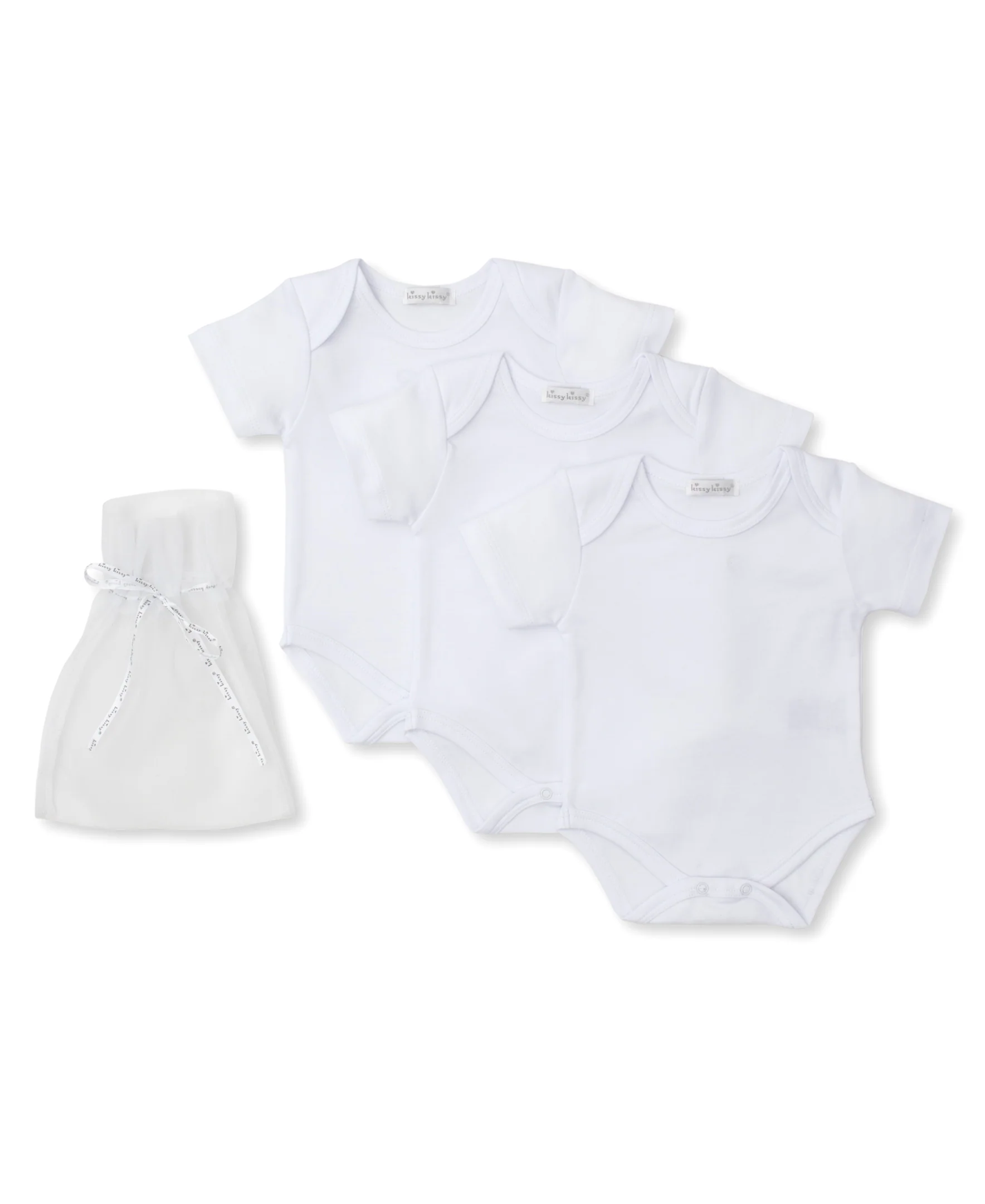 White 3 Pack S/S Bodysuit Set w/ Tulle Bag - Image 3