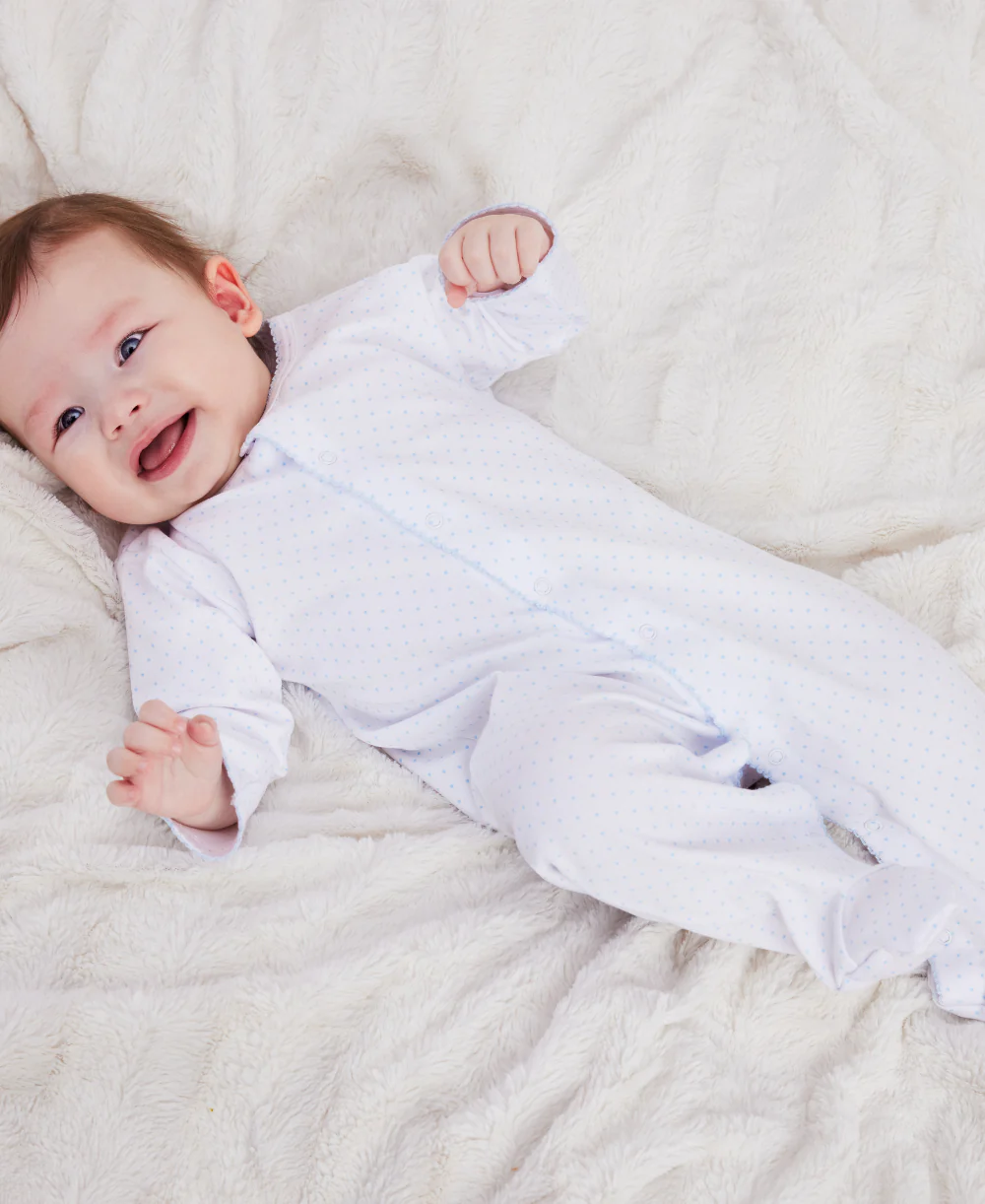 White/Blue New Kissy Dots Print Footie