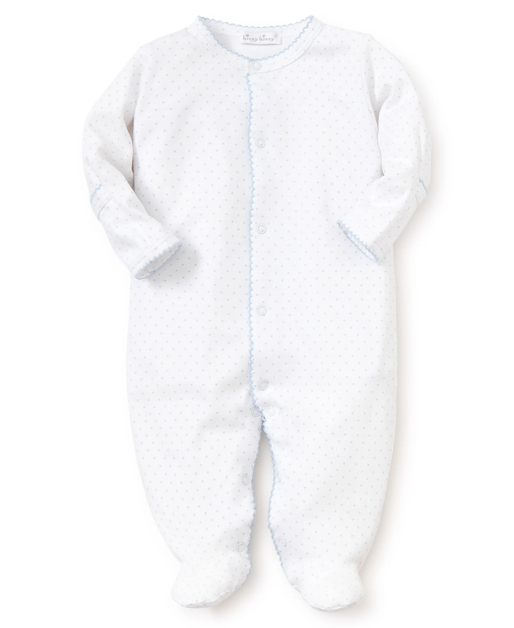 White/Blue New Kissy Dots Print Footie - Image 2