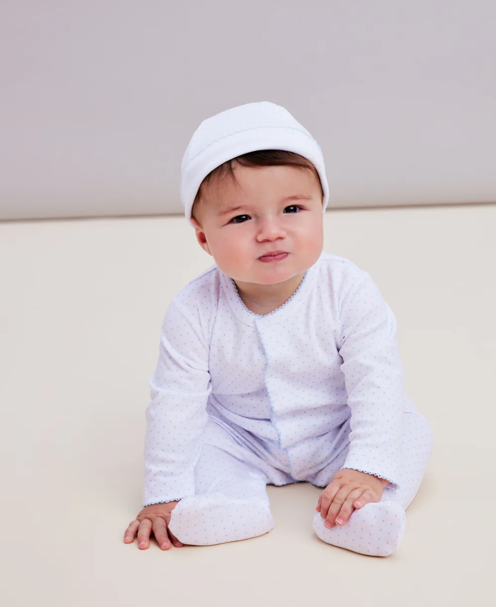 White/Blue New Kissy Dots Print Footie - Image 4