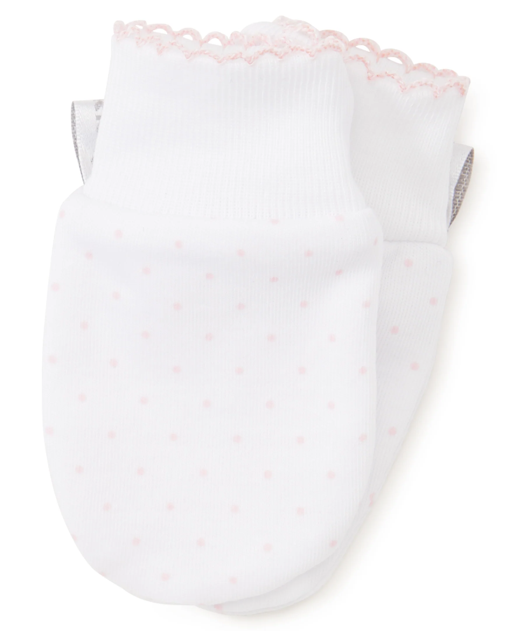 White/Pink New Kissy Dots Print Mitts - Image 2